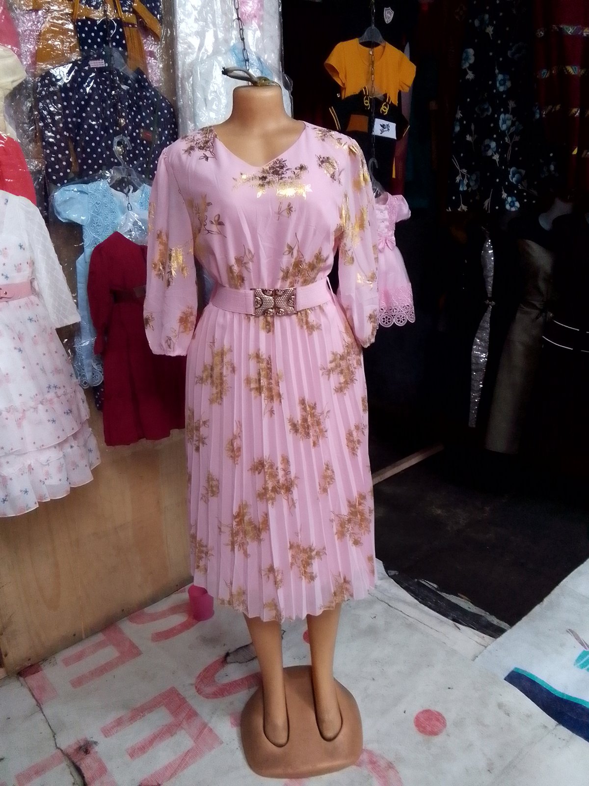 Pink Floral Pleated Dress